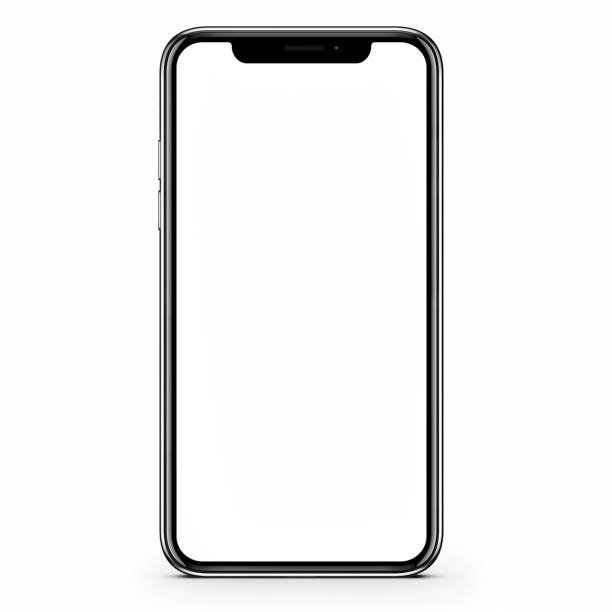 black modern frameless smartphone with blank screen. 3d illustration.